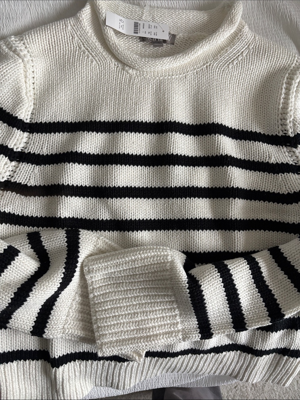 J. Crew Striped Roll Neck Sweater - White & Black